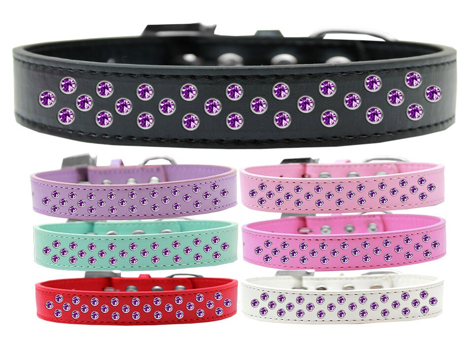 Collar de moda para perros, cachorros y mascotas, "con adornos de cristales morados"