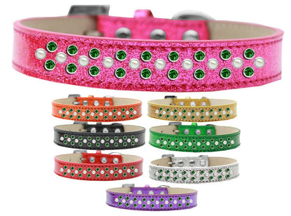 Collar para perros, cachorros y mascotas con diseño de helado y adornos de cristales color verde perla y esmeralda