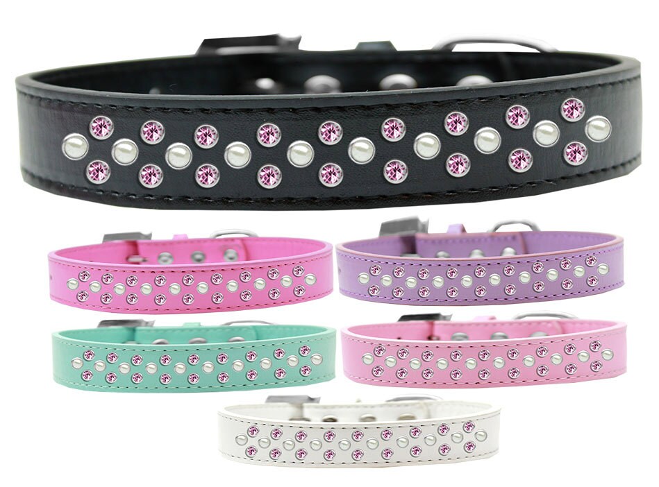 Collar de moda para perros, cachorros y mascotas, con adornos de cristales en color rosa claro y perlado