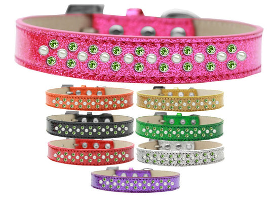 Collar para perros, cachorros y mascotas con diseño de helado y adornos de cristales color verde lima y perla