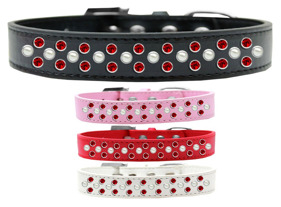 Collar de moda para perros, cachorros y mascotas, con adornos de perlas y cristales rojos