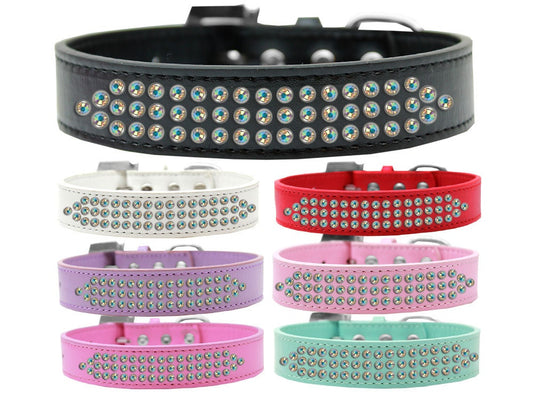 Collar de moda para perros, cachorros y mascotas, con tres hileras de cristales de aurora boreal