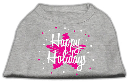 Christmas Screenprinted Dog Shirt, "Scribble Happy Holidays"