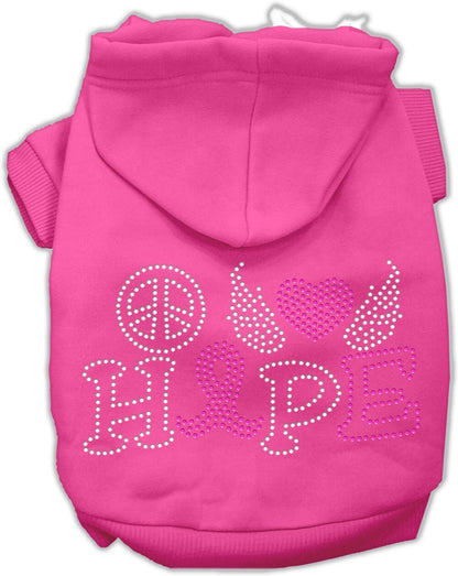 Pet, Dog & Cat Hoodie Rhinestone, "Peace Love Hope Breast Cancer"