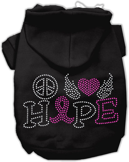 Pet, Dog & Cat Hoodie Rhinestone, "Peace Love Hope Breast Cancer"