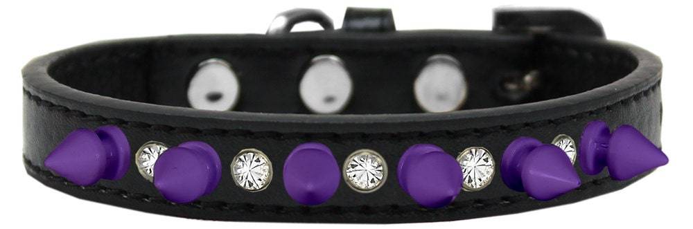 Pet and Dog Spike Collar, "Clear Crystals & Purple Spikes”