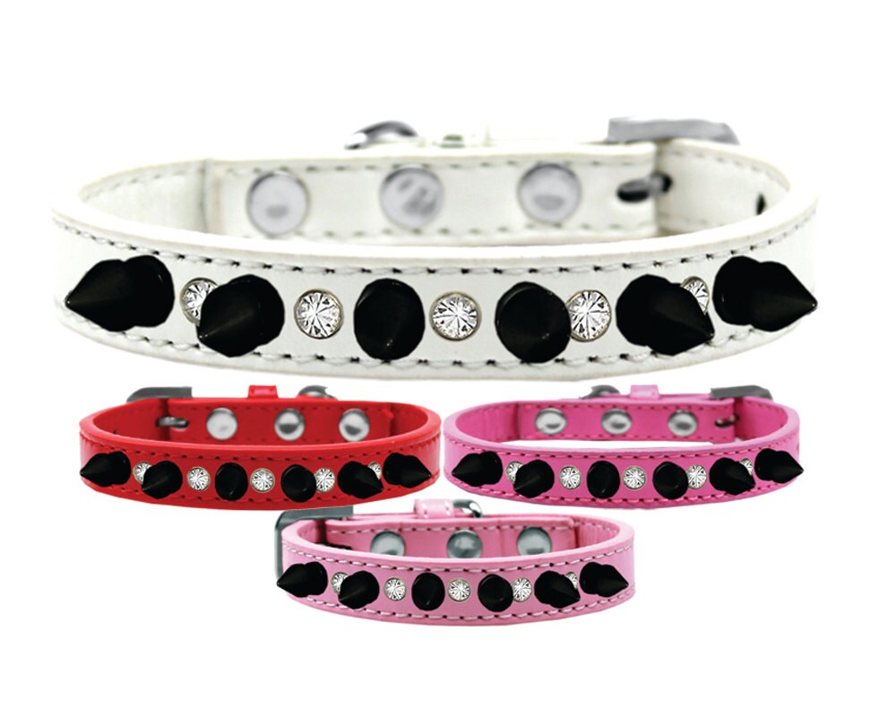 Pet and Dog Spike Collar, "Clear Crystals & Black Spikes”