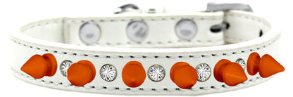 Pet and Dog Spike Collar, "Clear Crystals & Neon Orange Spikes”