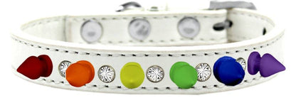 Pet and Dog Spike Collar, "Clear Crystals & Rainbow Spikes”