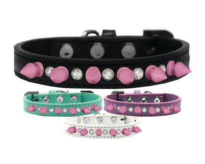 Collar con púas para perros y mascotas, "Cristales transparentes y púas de color rosa claro"