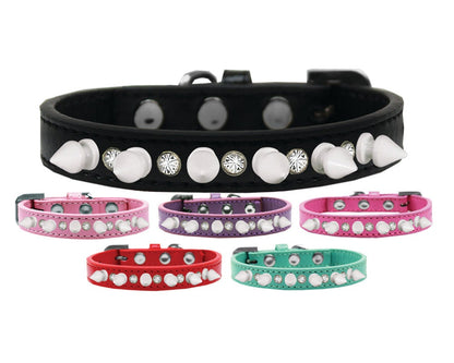 Collar con púas para perros y mascotas, "Cristales transparentes y púas blancas"