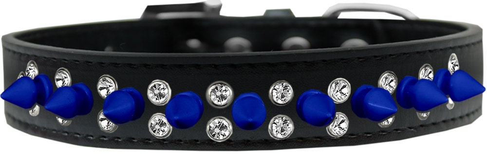 Pet and Dog Spike Collar, "Double Crystal & Blue Spikes"