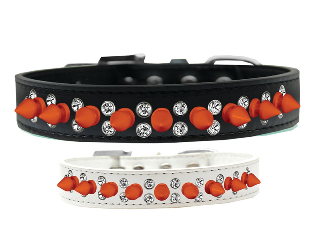 Collar con púas para perros y mascotas, "Púas dobles de cristal y naranjas"