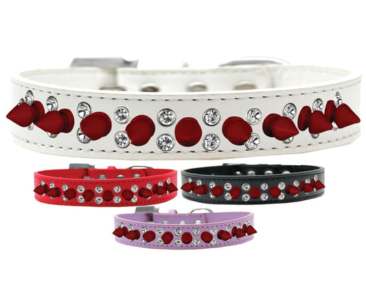 Pet and Dog Spike Collar, "Double Crystal & Red Spikes"