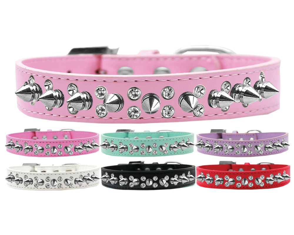 Pet and Dog Spike Collar, "Double Crystal & Silver Spikes"