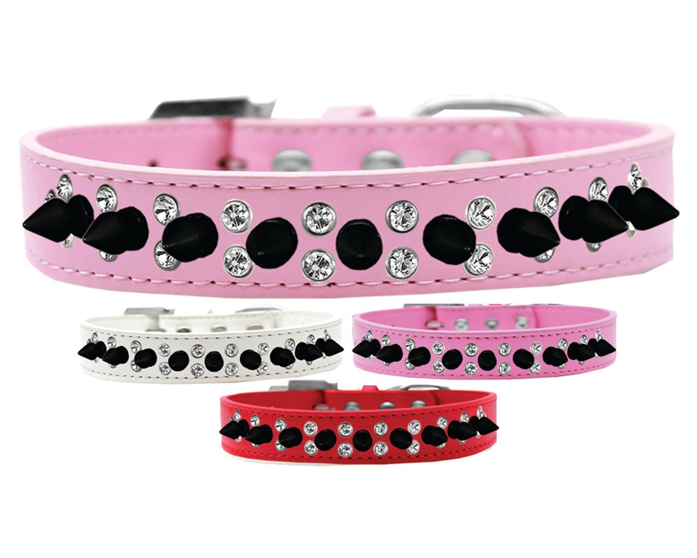 Collar con púas para perros y mascotas, "Doble cristal y púas negras"