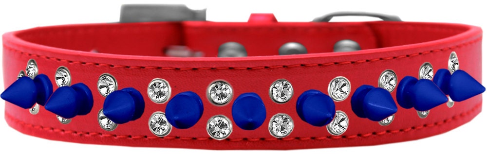 Pet and Dog Spike Collar, "Double Crystal & Blue Spikes"