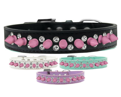 Pet and Dog Spike Collar, "Double Crystal & Light Pink Spikes"