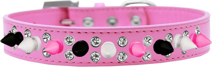 Pet and Dog Spike Collar, "Double Crystal & Black, White and Bright Pink Spikes"